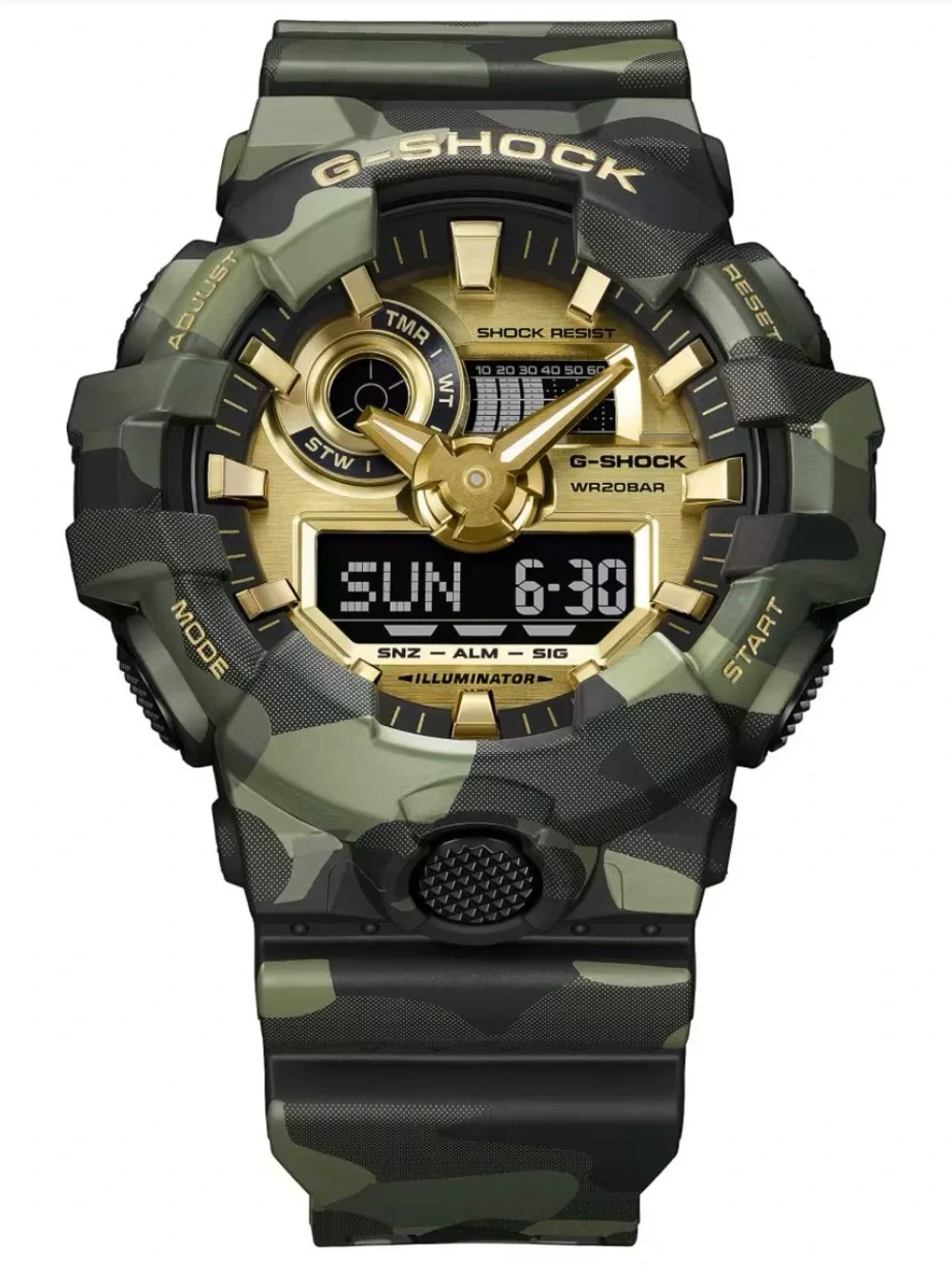 G-Shock Green Camouflage and Gold Digital-Analog Watch